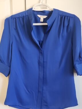 Nine West Cobalt Blue Short Sleeve Notch Blouse